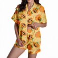 thumbnail image 4 of MEICHEN Women's Halloween Satin Pajama Set Short Sleeve Cute Pumpkin Printed Top Matching Shorts Loungewear Soft 2 Piece Nightwear Set, 4 of 5