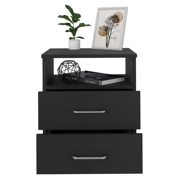 Newboti Furniture Napoles Nightstand, End Table, Side Table Superior Top, Two Drawers, One Shelf -Black 32384