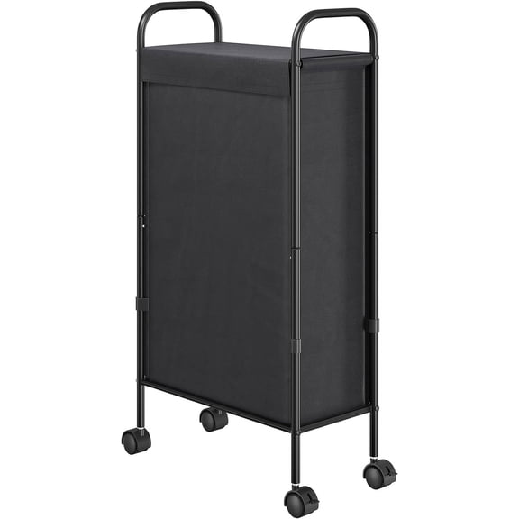 Slim Laundry Hamper with Lid, 50L Small Rolling Laundry Basket on Wheels, 7.9” Narrow Dirty Cloth Cart with Removable Inner Bag for Small Bathroom, Bedroom, Black