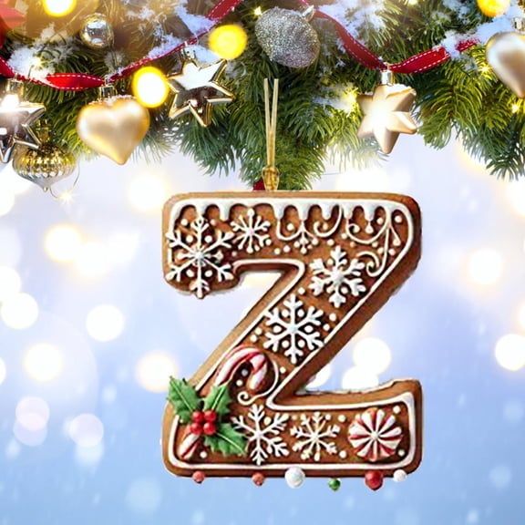 Personalized Christmas Letter Z Ornament, DIY Gingerbread Acrylic Alphabet Decoration with Holly and Candy Cane, Hanging Tree Gift Tag for Party