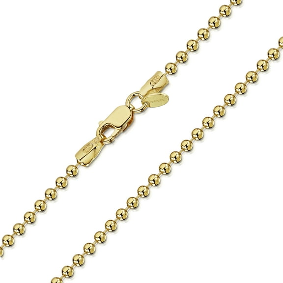 Amberta 18K Gold Plated on 925 Sterling Silver 2 mm Ball Chain Necklace Length 18" inch / 45 cm (18)