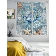 thumbnail image 4 of Blue Crab Coastal Semi Sheer Window Curtains 63 Inches Long, Summer Beach Nautical Starfish Coral Rod Pocket Voile Silky Chiffon Curtain Light Filtering Drapes for Living Room, 52"x63", 2 Panels, 4 of 9