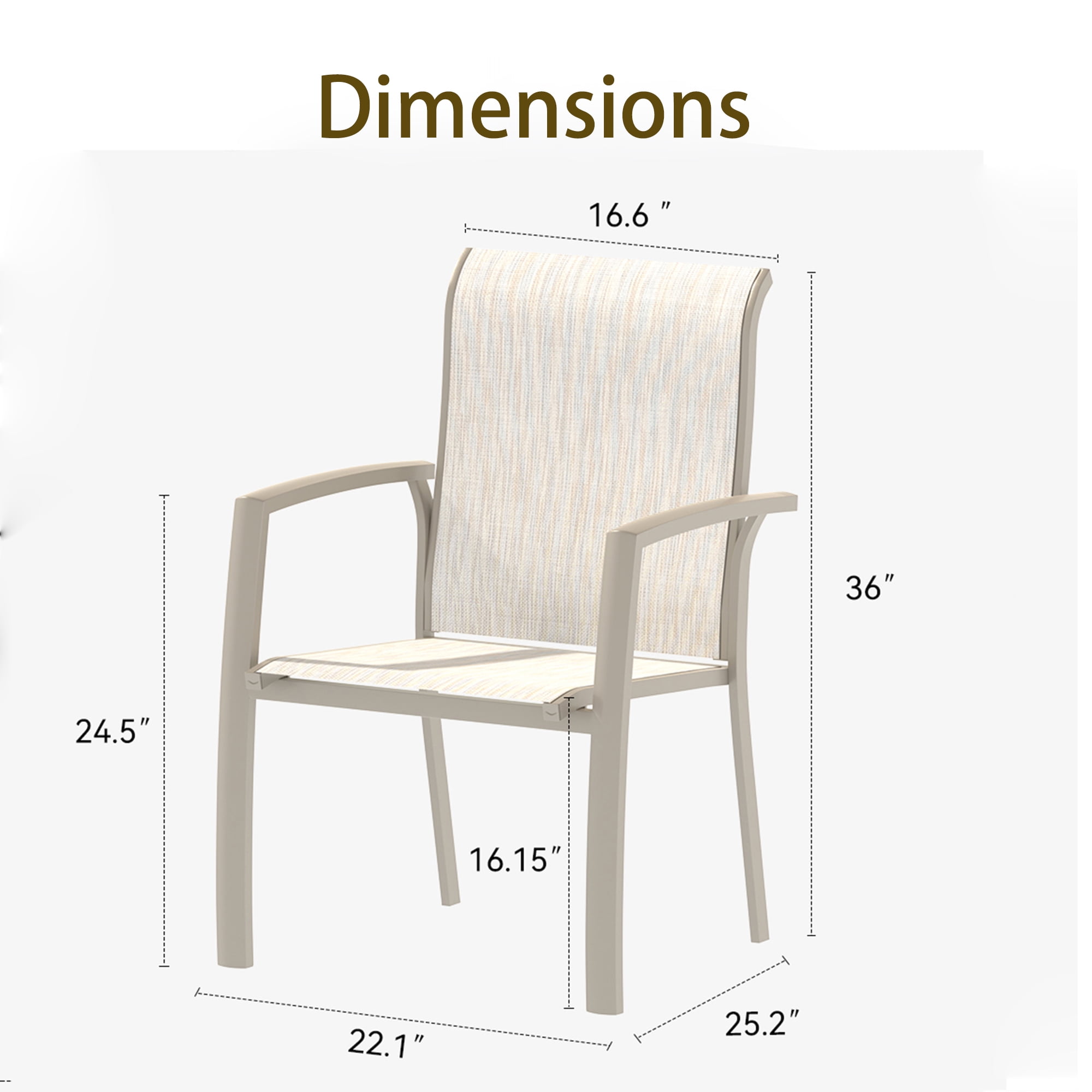 Patio Chairs Set of 2,All Weather Outdoor Stackable Dining Chairs with Armrest,Breathable Garden Outdoor Furniture for Backyard Deck,Cream
