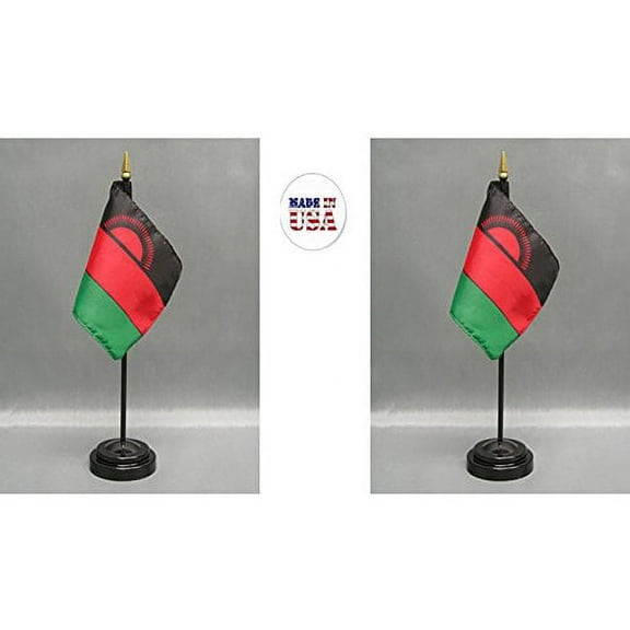 Made in The USA. 2 Malawi Rayon 4"x6" Miniature Office Desk & Little Hand Waving Table Flags Includes 2 Flag Stands & 2 Small Mini Malawi Stick Flags
