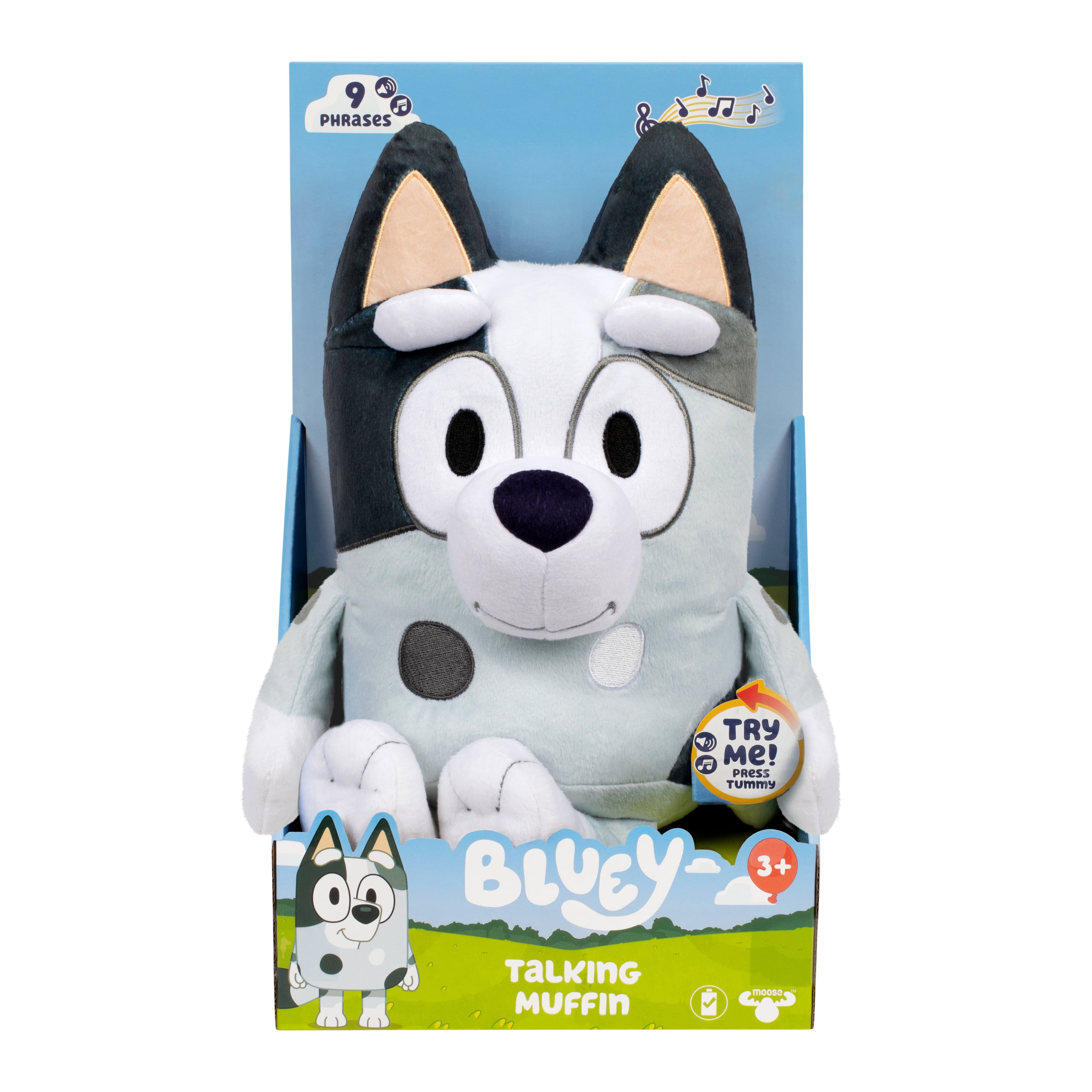 Bluey, Talking Muffin 11 Inch Plush Toy, 9 Phrases and Bluey Theme Song, Ages 3+