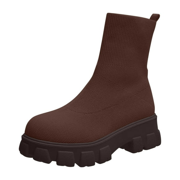 Jsaierl Women's Platform Ankle Knit Boots Elastic Chunky Heel Lug Sole Booties Slip On Sock Booties Shoes