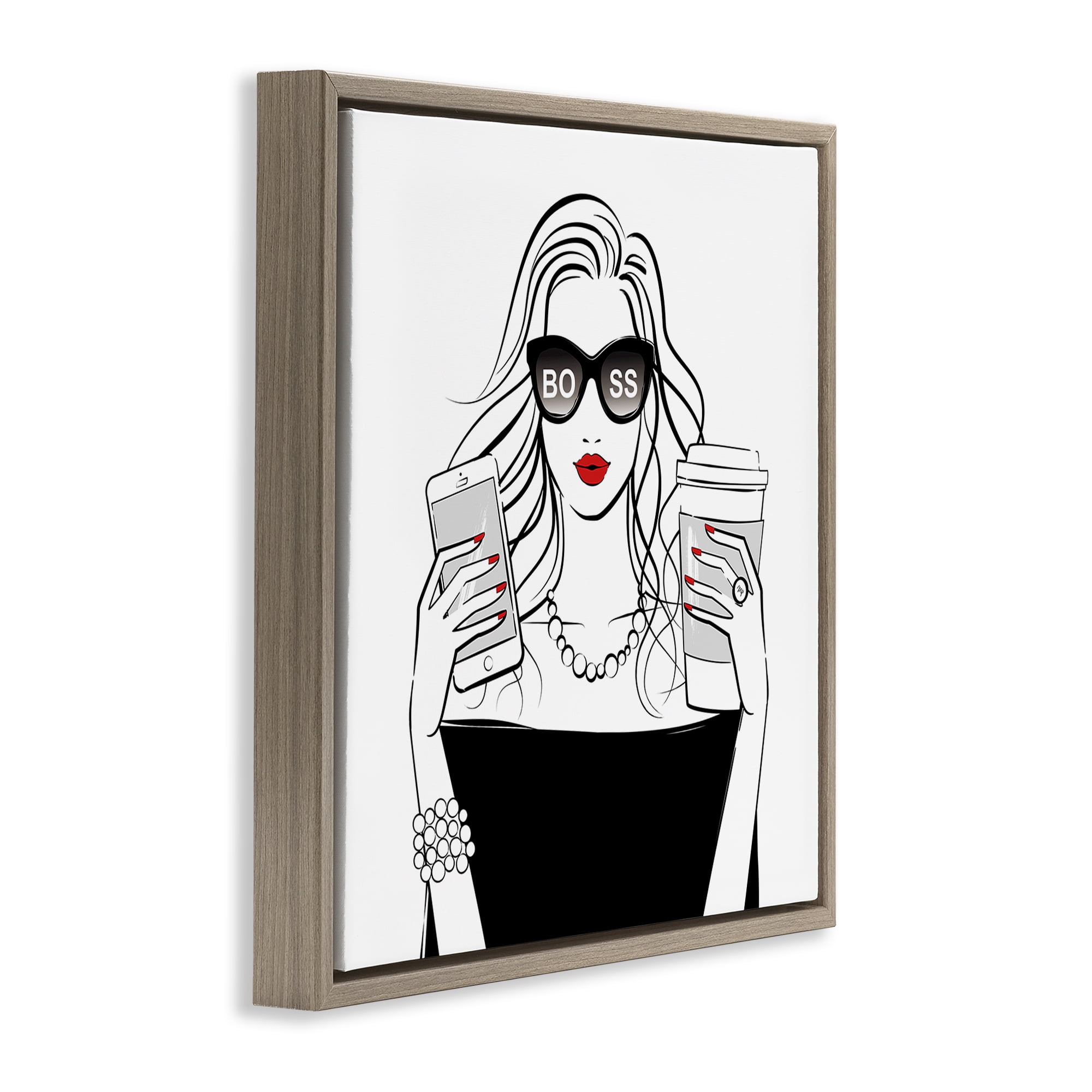 Stupell Industries Chic Boss Morning Coffee Moment Brown Framed Floater Canvas Wall Art, design by Martina Pavlova
