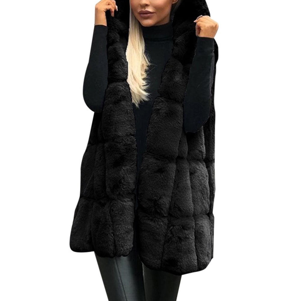 Womens Oversized Faux Fur Vest,Thicken Waistcoat Sleeveless Jacket Warm Faux Mink Coat Outwear 