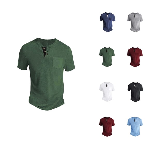 Henley Shirts for Men with Pocket Summer Casual Solid Short Sleeve Mens T-Shirts Renaissance Top