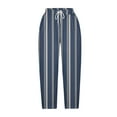 thumbnail image 4 of Aboser Cotton Linen Cropped Pants for Women Plus Size High Waist Beach Pants Trendy Striped Print Palazzo Trousers Drawstring Loose Fits Capris with Pockets, 4 of 5