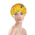 thumbnail image 3 of Kdxio Mardi Gras Crayfish and Fleur de lis Print Shower Cap for Women,Elastic and Reusable,Double Waterproof Layers Bathing Hat, 3 of 9