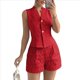 thumbnail image 3 of Conjunto de Dos Piezas de Verano para Mujer: Camiseta Sin Mangas con Botones y Pantalones Cortos de Cintura Alta. Rojo L, 3 of 8