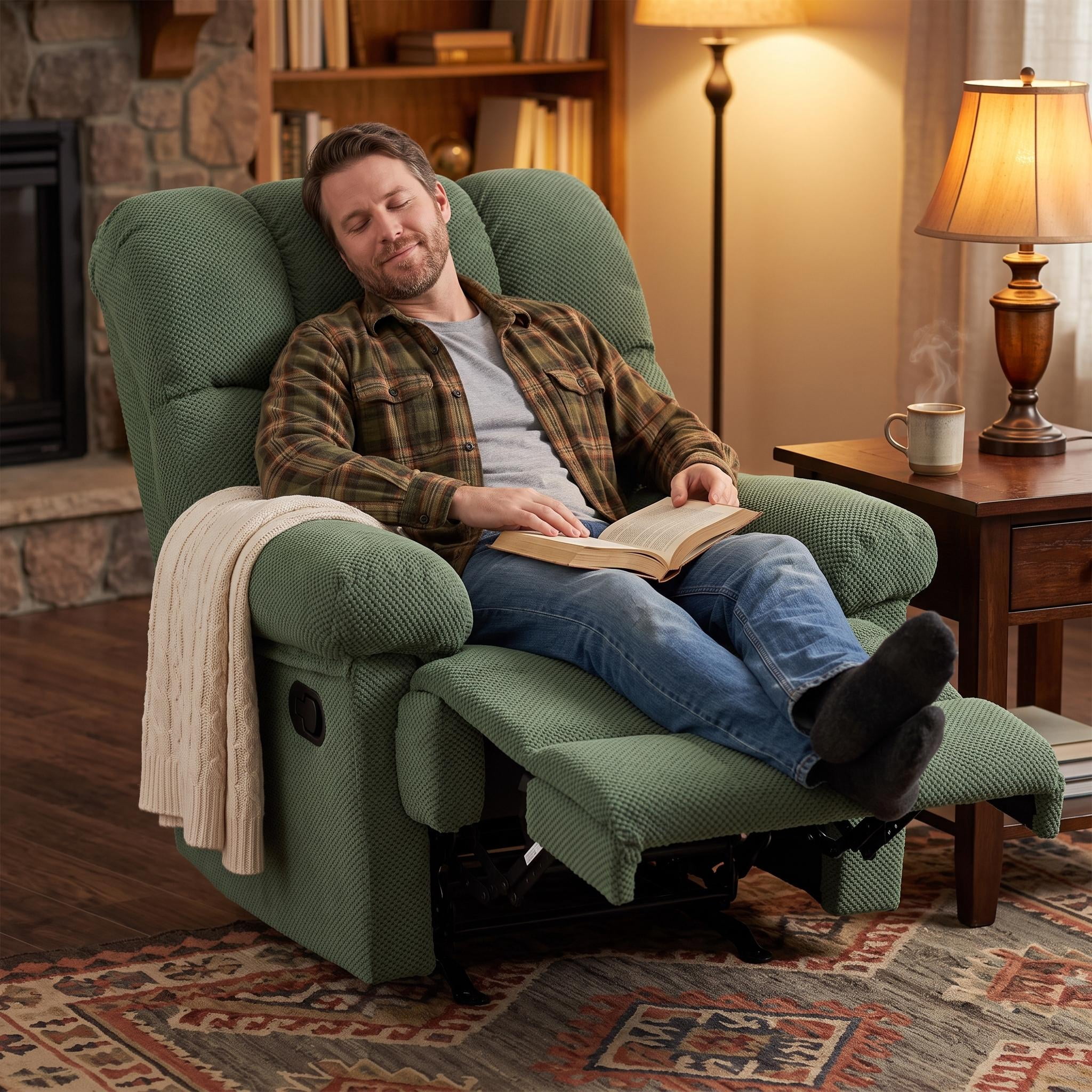 Homy Casa Manual Rocking Recliner Chair, Upholstered Lounge Seat for Nursery or Bedroom, Green