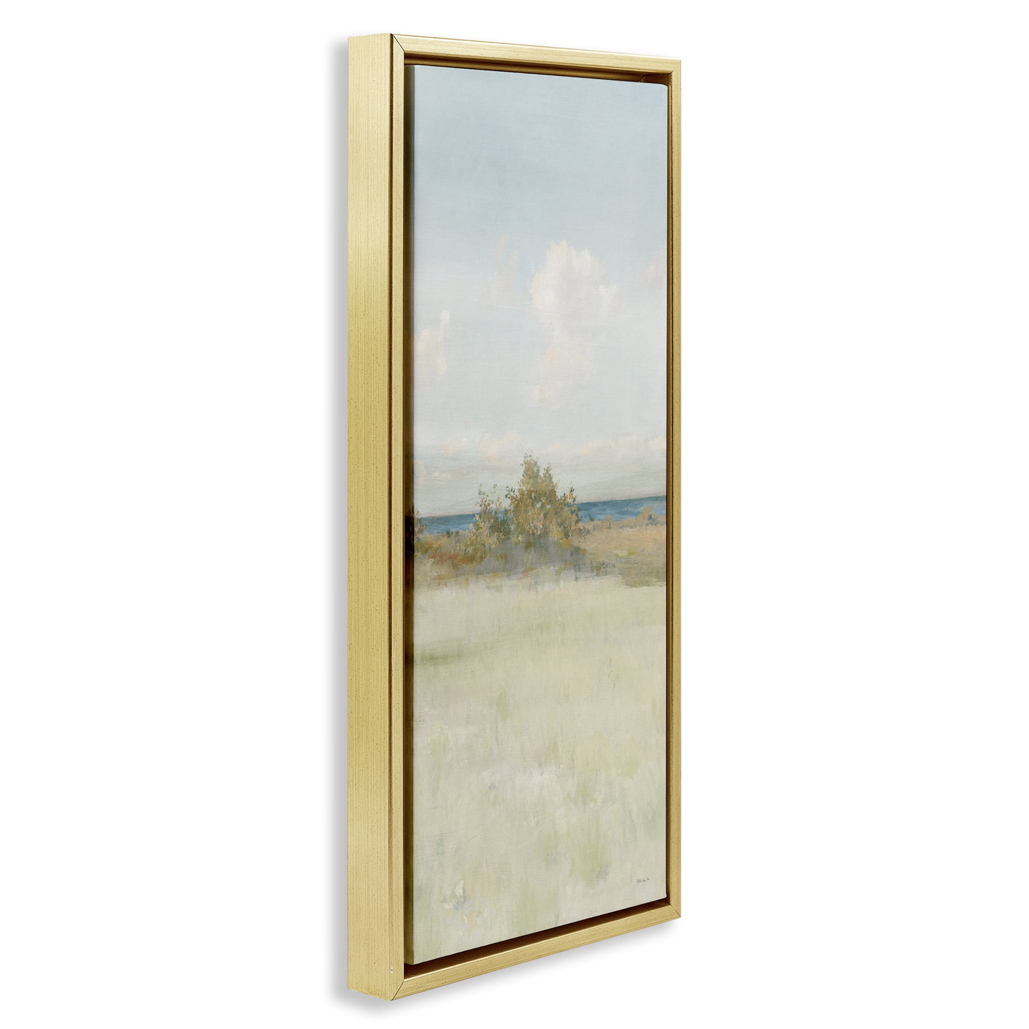 Stupell Industries Vegetation on Beach Landscape Painting Gold Floater Framed Canvas Art Print Wall Art, 15 x 31