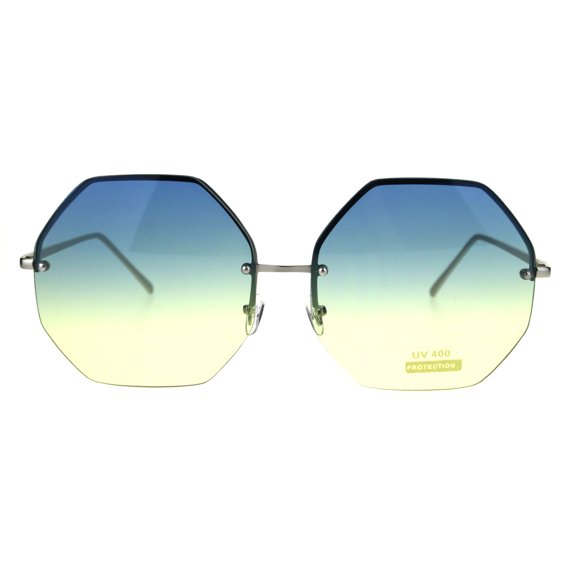 Oceanic Gradient Octagonal Rimless Groovy Hippie Sunglasses Blue Yellow