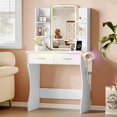 thumbnail image 7 of FANRAL Vanity Desk with LED Lighted Mirror and Power Outlet,Makeup Vanity Table with Storage Drawers,3 Lighting Modes and Adjustable Brightness,Dressing Table for Bedroom,White Vanity, 7 of 7