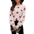 thumbnail image 3 of Women'S Fall Winter Mock Neck Long Sleeve Cute Heart Pattern Loose Knit Pullover Sweaters Color XL, 3 of 8
