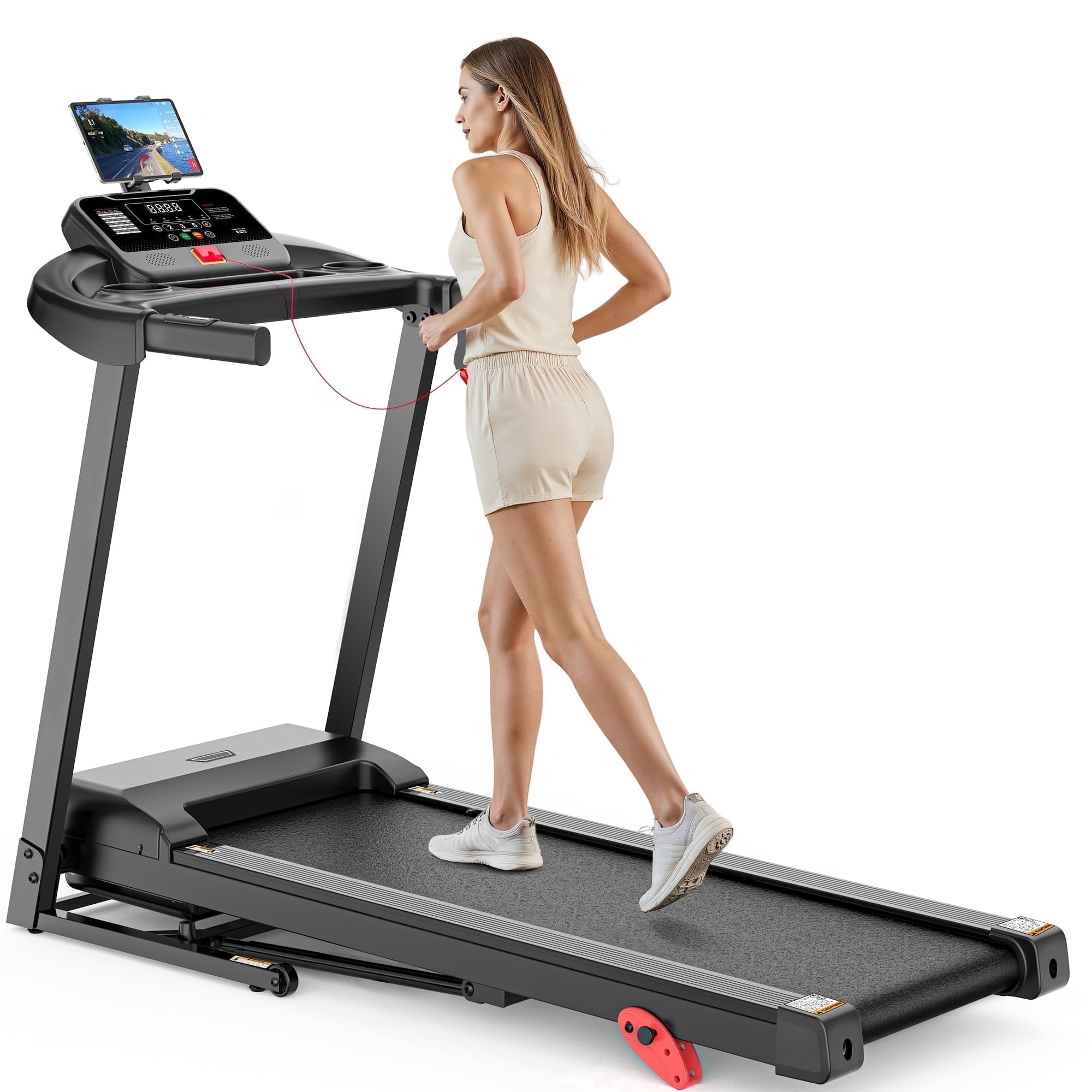 3.0HP Folding Treadmill with 9% Incline, Dual Bluetooth Speakers, App Sync, Wide Belt, Heart Rate Monitor – Home Gym Running Machine/Treadmill
