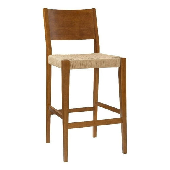 Bowery Hill Wood 2 Tone Barstools Handwoven Rope Seat Set of 2 in Brown Stain