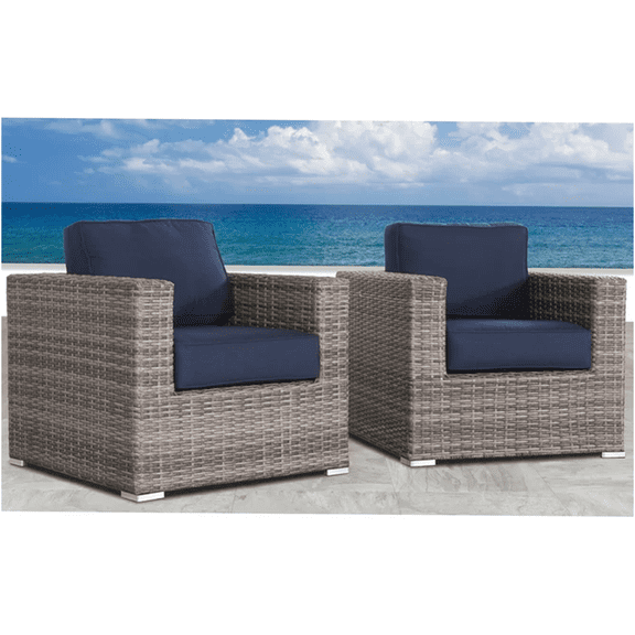 JERFIT Outdoor Wicker Club Chairs Set of 2 with Sunbrella Cushions, All-Weather Patio Seating for Porch, Balcony, Garden (Brown Gray, Navy Blue)