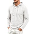 thumbnail image 2 of Men's Knit Hooded Henley Shirt, Drawstring Long Sleeve Pullover Top, Textured Loose Fit Spring-Fall Casuall Daily Streetwear Clothes White M, 2 of 6