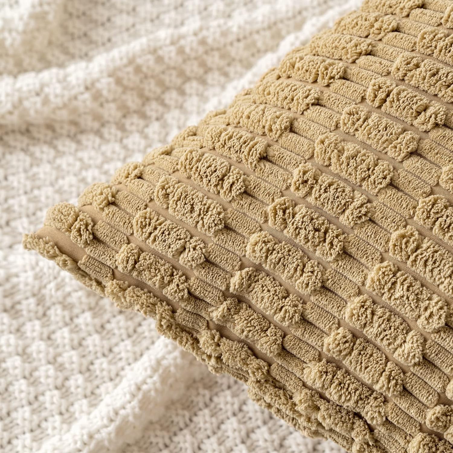 Wehilion Pack of 2 Corduroy Decorative Throw Pillow Covers Soft Boho Striped Pillow Covers Modern Farmhouse Christmas Home Decor for Sofa Living Room Couch Bed