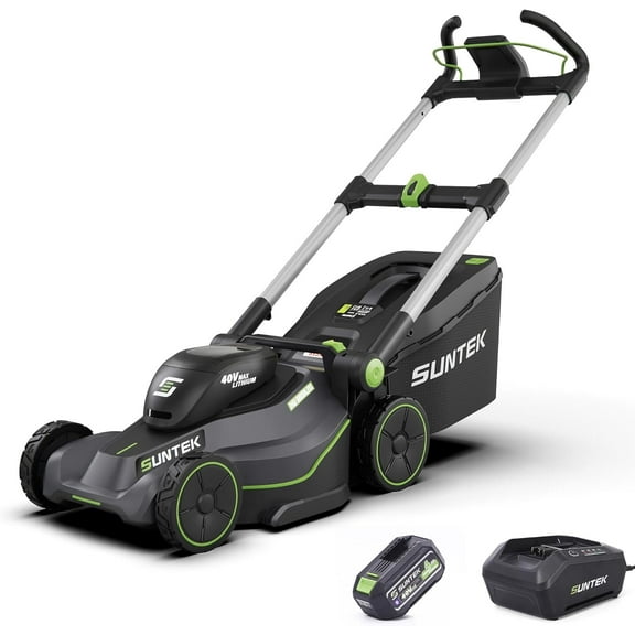SUNTEK 40V 18-inch Cordless Lawn Mower with SmartView Display, 4.0Ah Lithium-ion Battery and Rapid Charger Included, Black