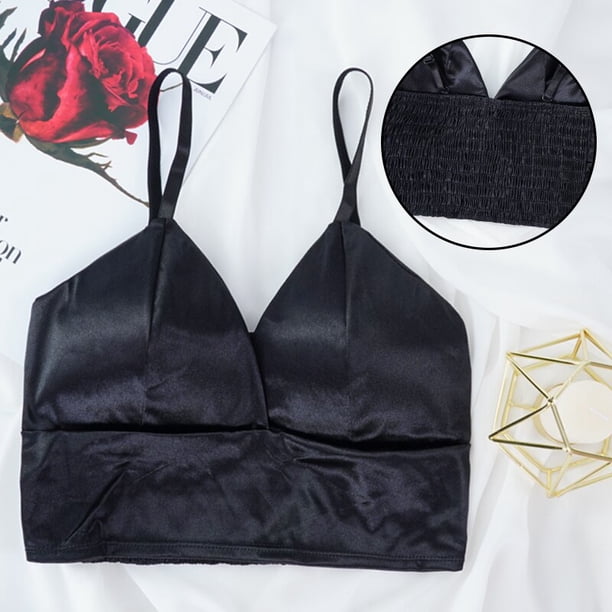 Sujetador para dormir Push Up Bras Lencería sexy Top Sujetador sin aros Top Sexy Mujeres Sexy Correa Seda Smooth Plunge Bralette Tan Jianjun unisex