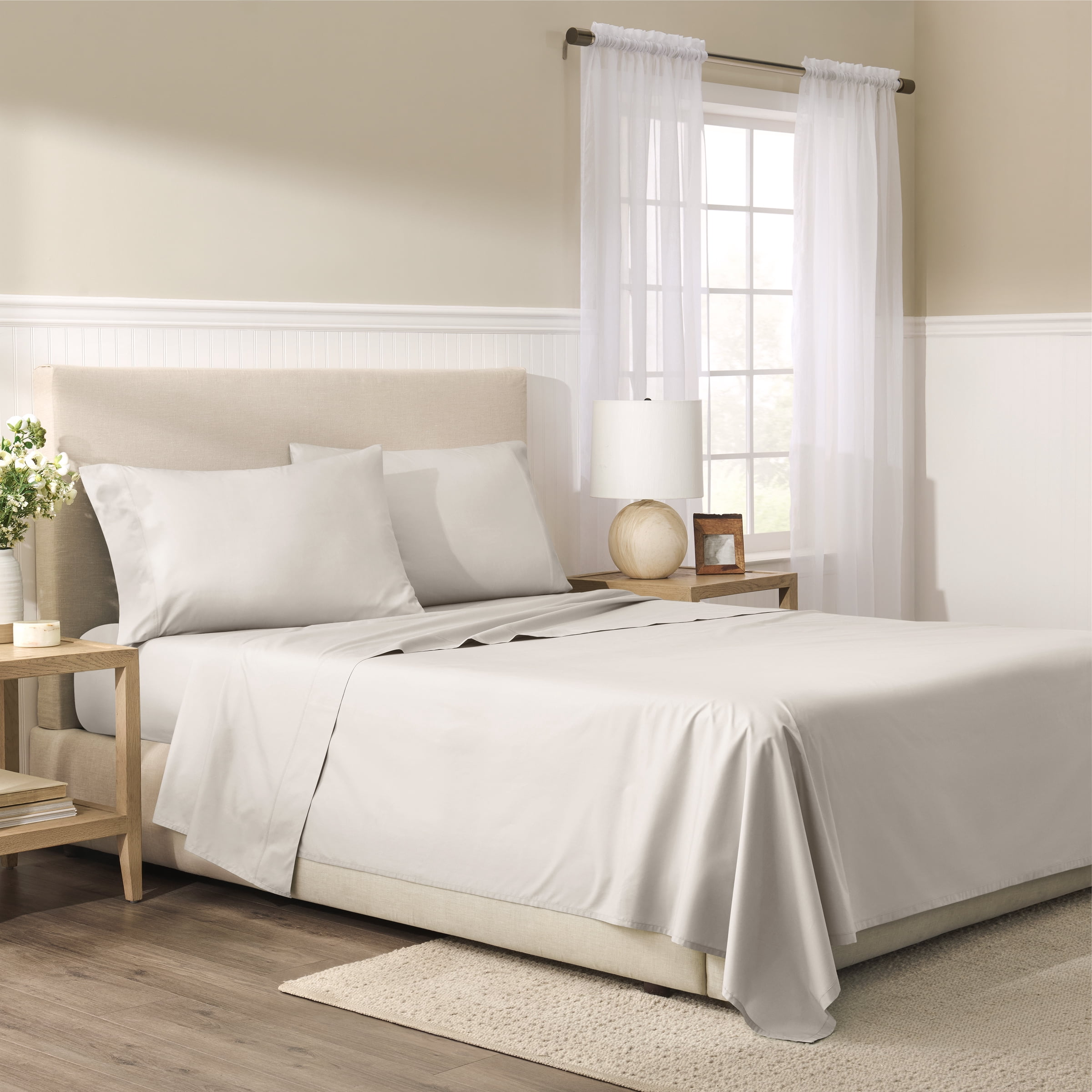 Wamsutta 1846 4-Piece 400 Thread Count Gardenia Egyptian Giza Cotton Percale Bed Sheets, King-Deep Pocket