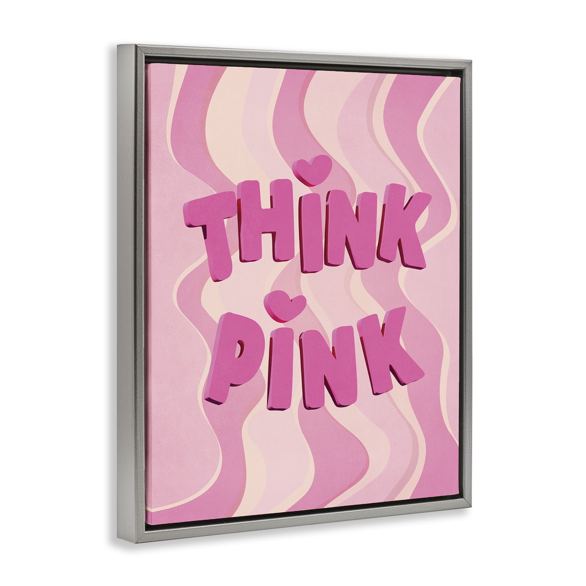 Stupell Industries Think Pink Wavy Pattern Text & Numbers Painting Gray Floater Framed Canvas Art Print Wall Art, 17 x 21