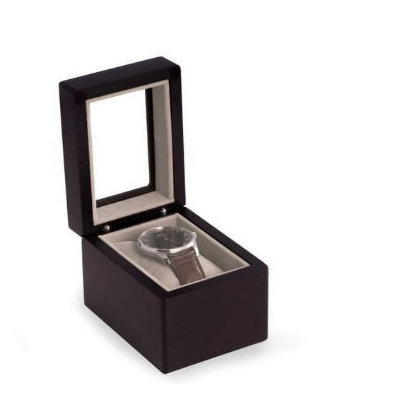 Matte Black Finish Glass Window Velour Lined Wooden Single Watch Case QGM21257