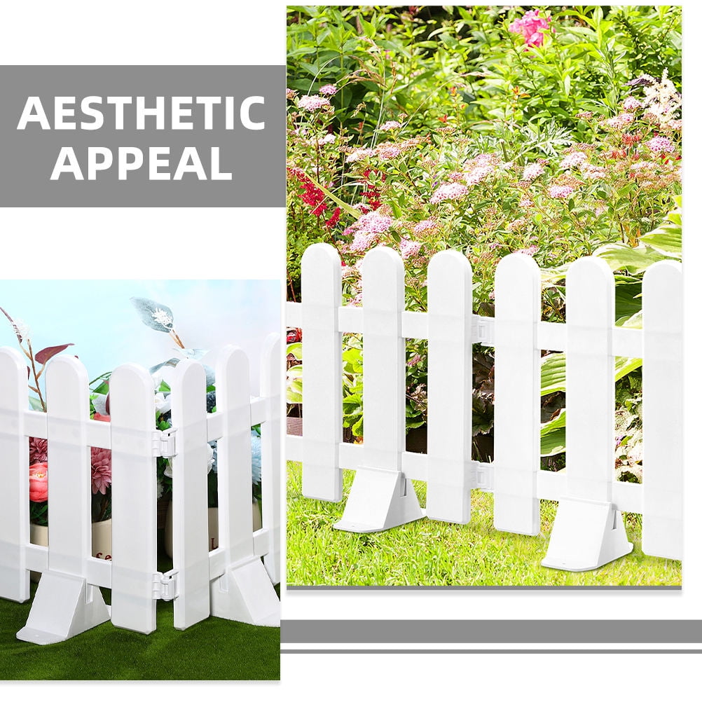 FRCOLOR 4 Pcs Picket Fence Panel White Decorative Fences With Bases Plastic Garden Edging Borders Landscape Path Panel For Garden Patio Yard Pool Walkways