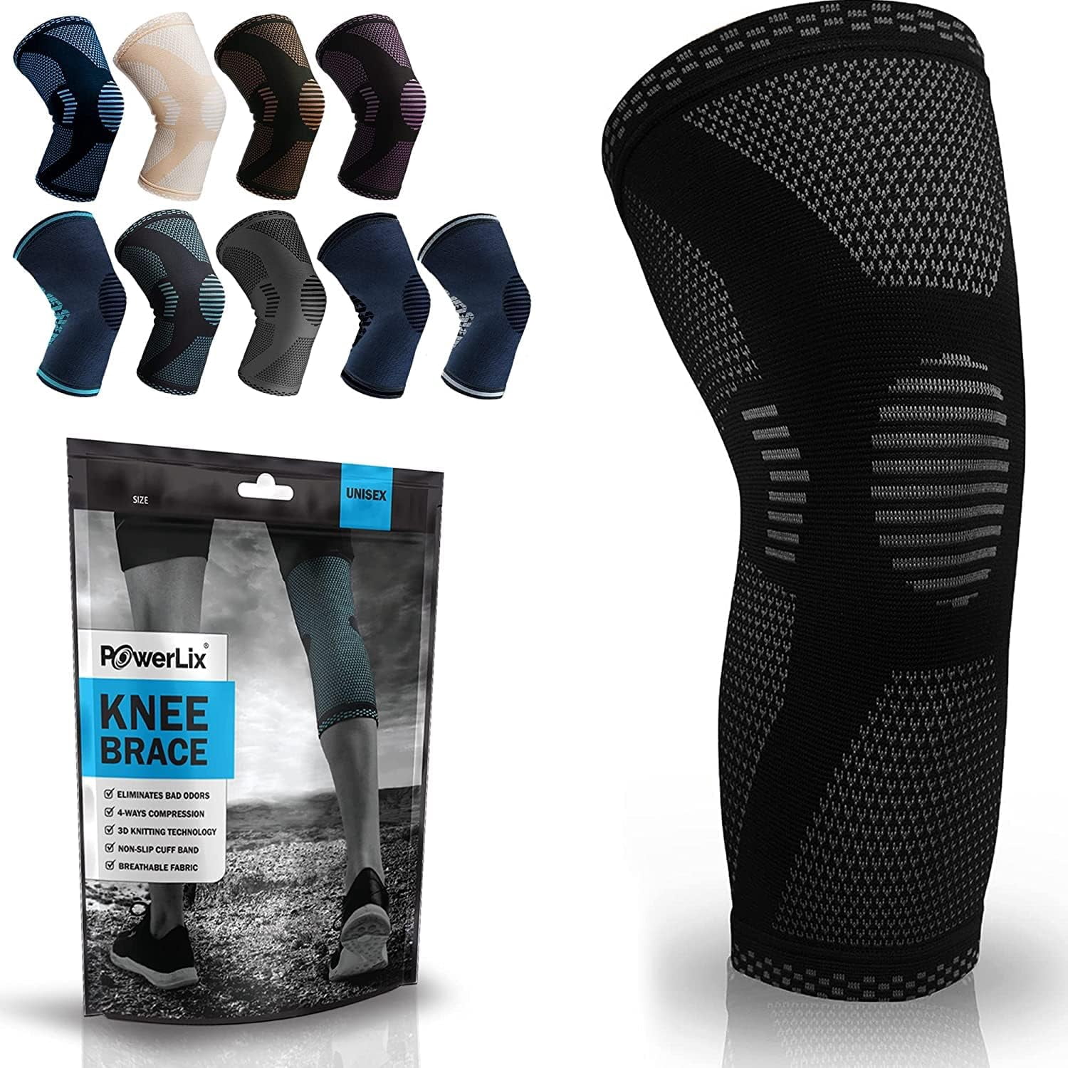 (2 pack) PowerLix Knee Brace, Compression Sleeve with Anti-Slip Fit, 3D Knit for Sports & Fitness, Black, XL – Father’s Day Gifts