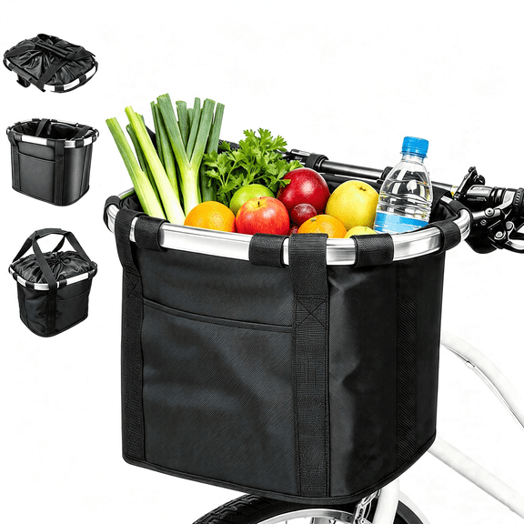 FANGNISN Bike Basket Folding, Front Bicycle Basket Detachable for Small Pet Cat Dog, Carrier Front Removable Bicycle Black Shopping Outdoor Camping