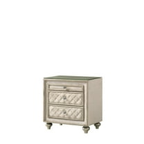ACME Lucienne 2-Drawer Velvet Upholstered and Wood Nightstand in Beige
