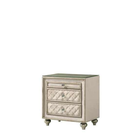 ACME Lucienne 2-Drawer Velvet Upholstered and Wood Nightstand in Beige