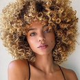 thumbnail image 2 of Peluca de pelo rizado para mujer, peluca afro rizada, fibra sintética resistente al calor mixta de Color marrón y rubio Rojo Verde, 2 of 5