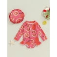 thumbnail image 5 of FEORJGP Toddler Baby Girls Swimsuit Infant Summer Swimwear Long Sleeve Bikini Crew Neck Romper Floral Fruit Print Jumpsuit with Hat Kids Girl Cute Bathing Suit Beachwear, 5 of 10