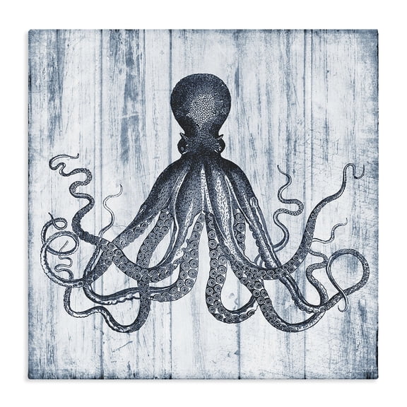 Stupell Industries Traditional Blue Distressed Octopus Ocean Animal Illustration Canvas Art, 17 x 17, by Piddix