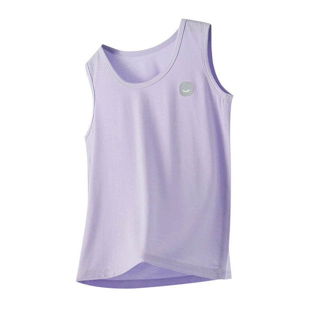 Débardeurs Garçons Décontractés Sans Manches Col Rond T-Shirts d'Entraînement Athlétiques Basiques Unis Violet 7-8 Ans