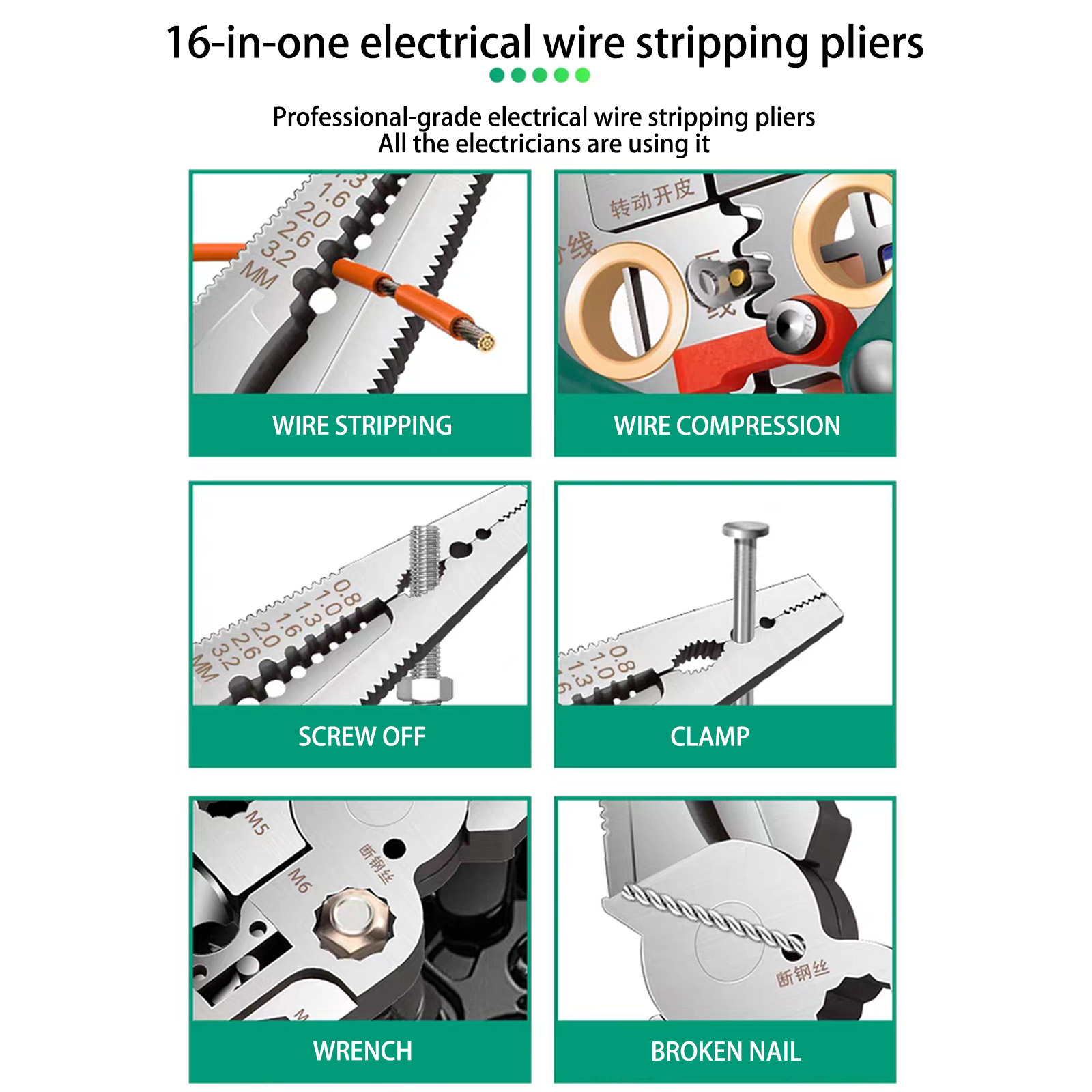 Voltages Sensing Wire Stripper Crimper Cutter Tool Professional Steel Blade AntiSlip Handle For Electricians