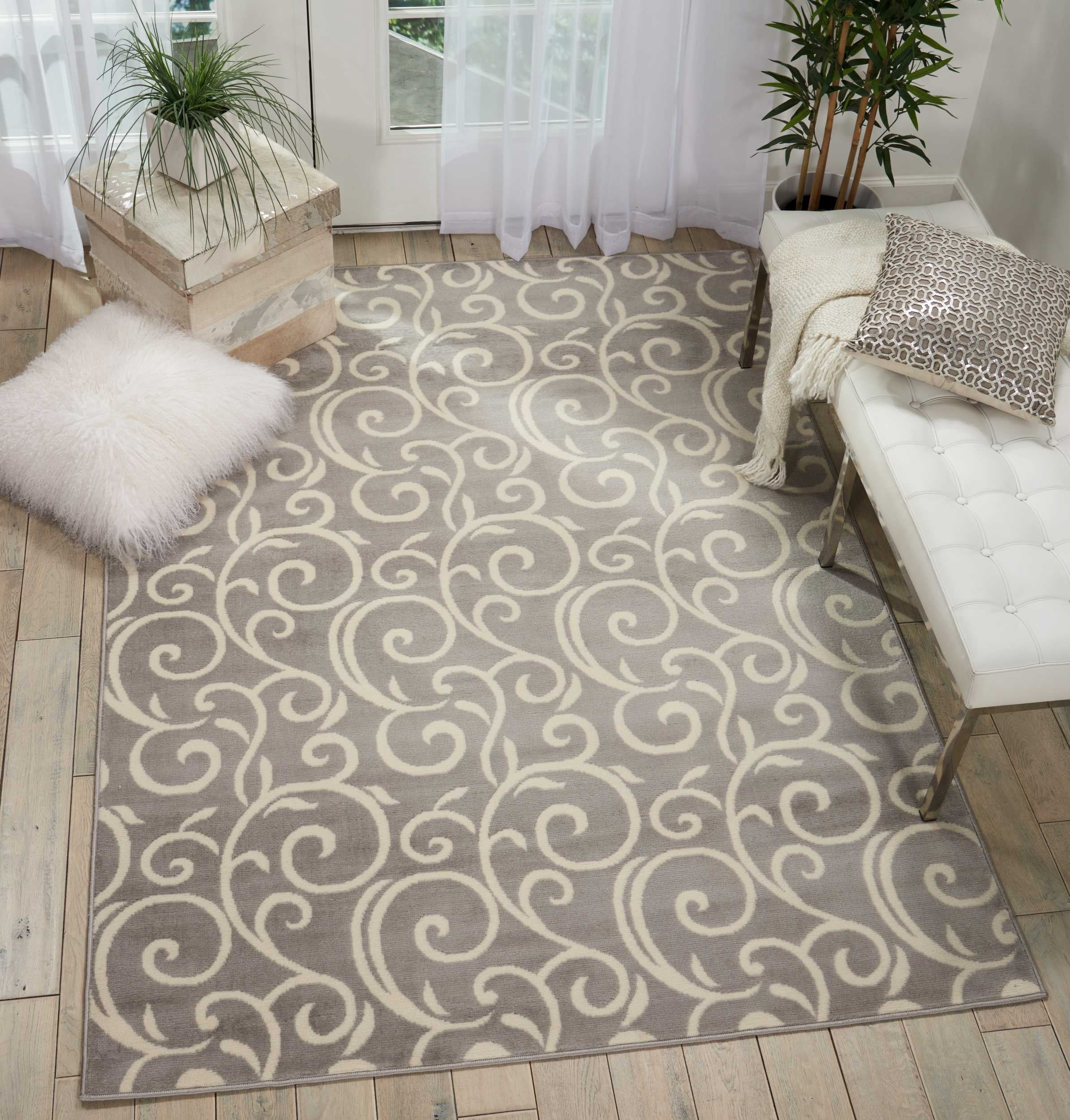 Eclectic Essentials Gray Bohemian Botanical Area Rug