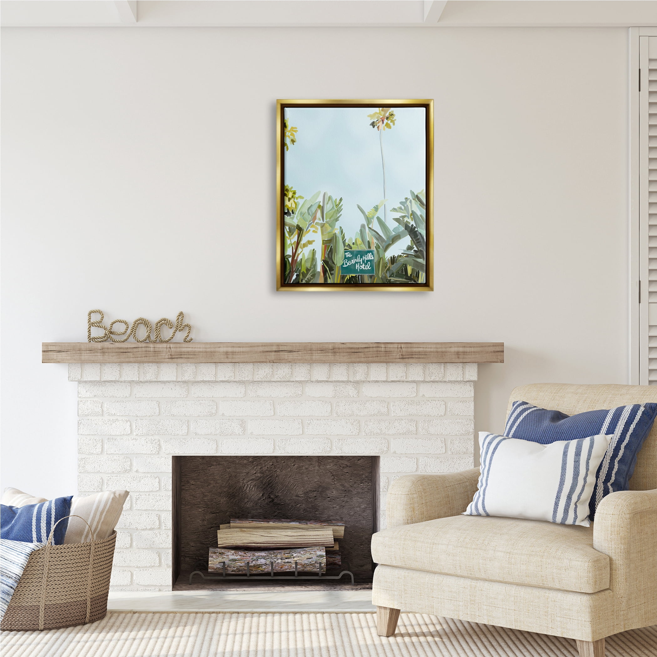 Stupell Industries Beverly Hills Hotel Plants Botanical & Floral Painting Gold Floater Framed Art Print Wall Art, 25 x 31
