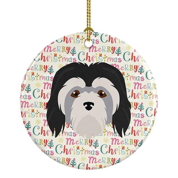 Lowchen Little Lion Dog Merry Christmas Ceramic Ornament 2.8 in x 2.8 in