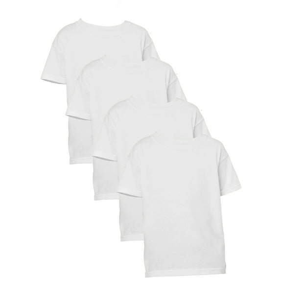 Gildan Youth Cotton Short Sleeve White Crew T-Shirt, 4-Pack