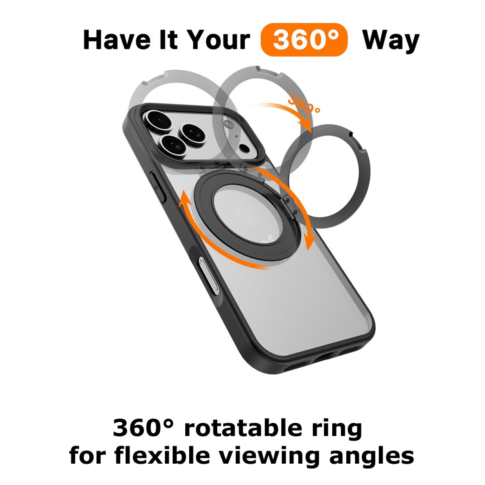 3-in-1 iPhone 17 Pro Max Protection Bundle – 3-Pack Tempered Glass Screen Protectors, Camera Lens Protector & 360° Ring Stand Case