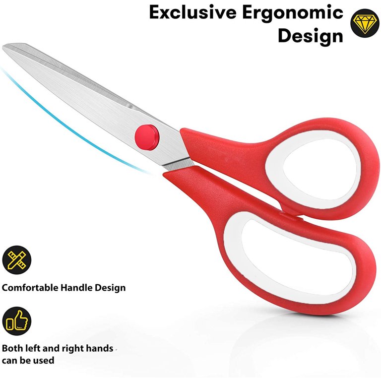 Scissors,8 Ultra Sharp Office Scissors All Purpose Ergonomic Design  Comfort-Grip Handles Craft Scissors for Office Home Sewing Fabric School  Student