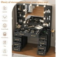 thumbnail image 7 of Black Vanity Desk with Mirror & LED Lights, Glass Top Vanity Desk with Charging Station & Compartment Storage Drawers, 43" Large Makeup Vanity Table with 9 Drawers & 6 Shelves, 7 of 7
