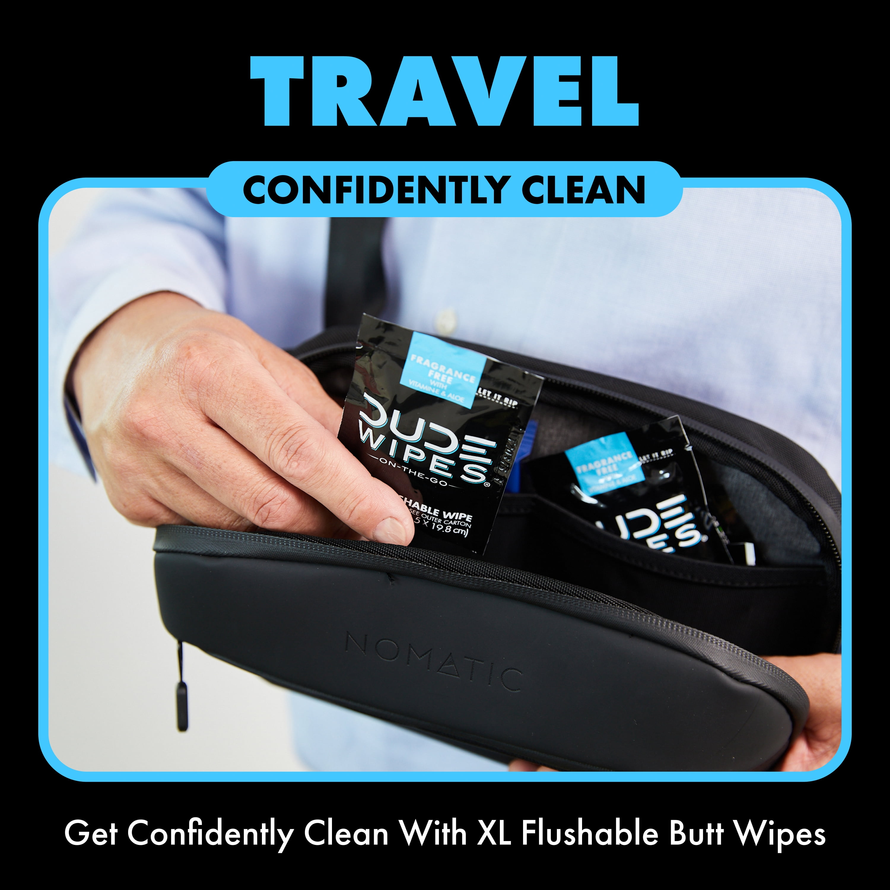 DUDE Wipes Flushable Wipes, XL On-The-Go Wet Wipes, Unscented, 30 Count