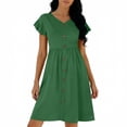 thumbnail image 5 of TaTaai Women's Solid Color V-Neck Dress with Flutter Sleeves, Cinched Waist, and Flattering A-Line Silhouette Gift, 5 of 6
